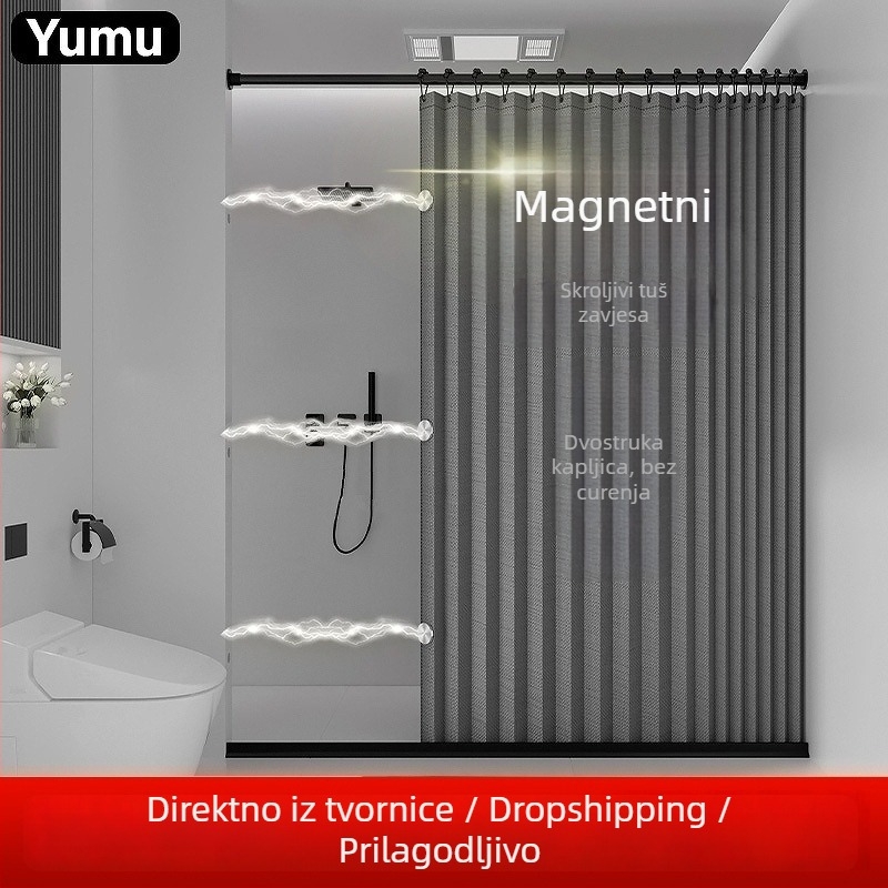 Tuš zavjesa s magnetskim preklopom za suho–mokro odvajanje, poliester, moderni minimalistički stil, marka Yumu