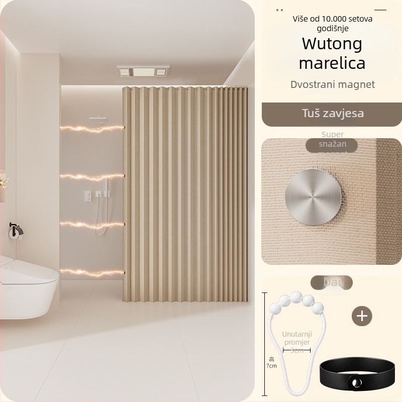 Tuš zavjesa s magnetskim preklopom za suho–mokro odvajanje, poliester, moderni minimalistički stil, marka Yumu