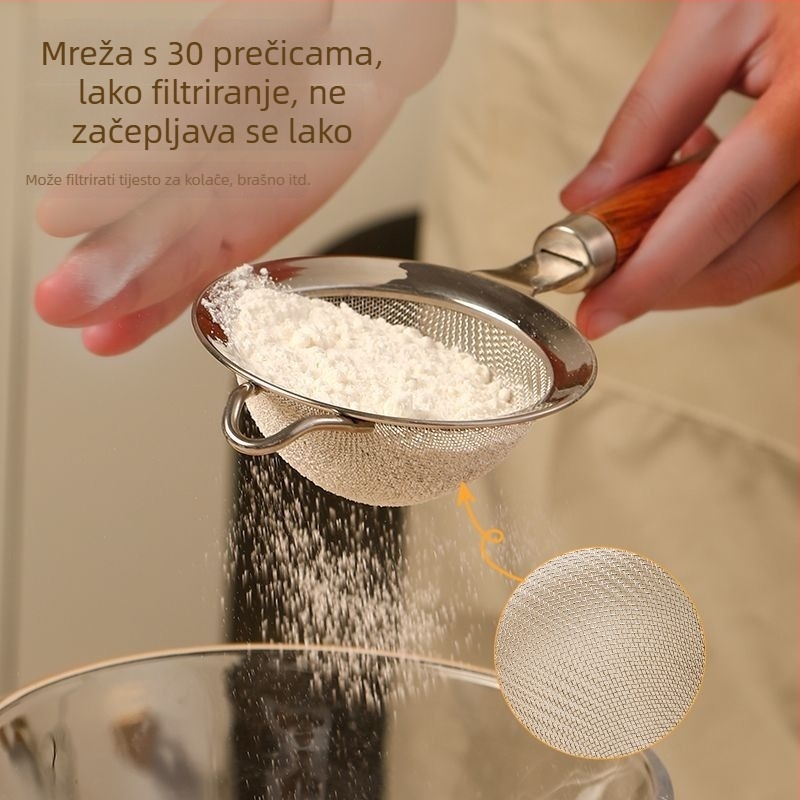 Sanrui set alata za hranjenje beba: odvajač bjelanjka, filter-sito za rižino ulje i žlica za pire; materijali: drvo i 304 nehrđajući čelik
