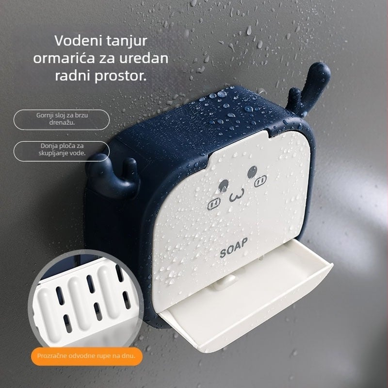 Zidni spremnik za sapun s flip-top poklopcem, ABS, bez bušenja, s pritisnutom čašom, jednim ili dvama vratima
