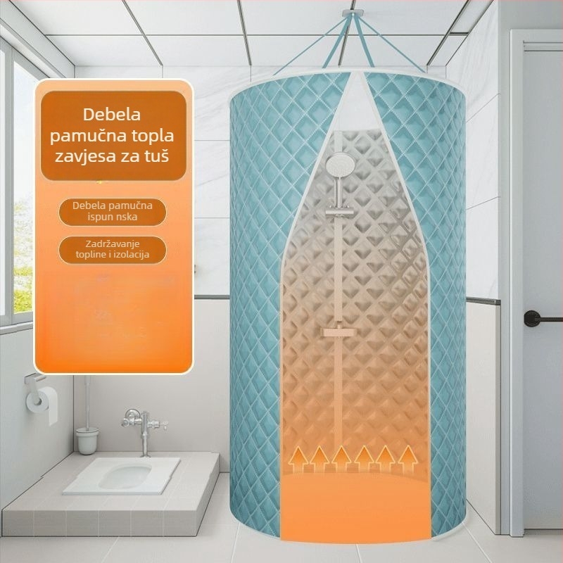Kružna zavjesa za tuš s okvirom, vodootporna i debela za kupaonicu zimi (Materijal: svila s cvjetnim uzorkom; Stil: universalno; Uzorak: 69850; Obrada: Nema)