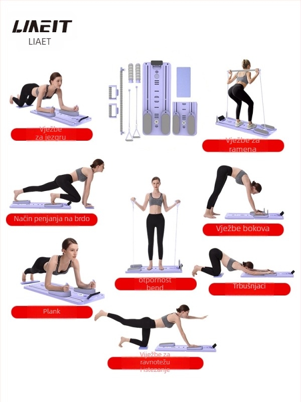 Trbušni kotač, sklopivi, tihi fitness uređaj za pilates, 4-u-1/6-u-1, za kućnu i uredsku upotrebu, težina 6 kg