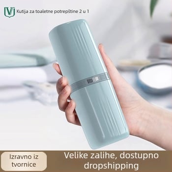 Držač za četkicu za zube i putnu čašu – ABS + prozirni plast; ugrađen montažni nosač; pohrana četkice i putni set s čašom za ispiranje usta i držačem za električnu četkicu