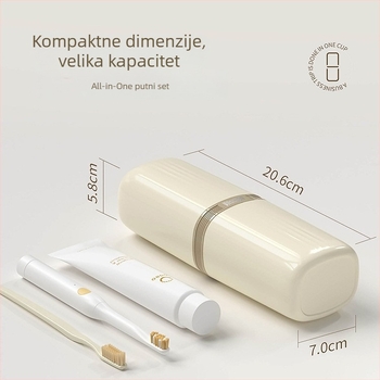 Držač za četkicu za zube i putnu čašu – ABS + prozirni plast; ugrađen montažni nosač; pohrana četkice i putni set s čašom za ispiranje usta i držačem za električnu četkicu