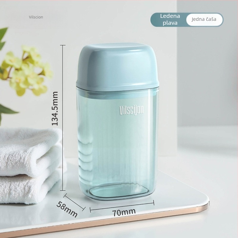 Držač za četkicu za zube i putnu čašu – ABS + prozirni plast; ugrađen montažni nosač; pohrana četkice i putni set s čašom za ispiranje usta i držačem za električnu četkicu