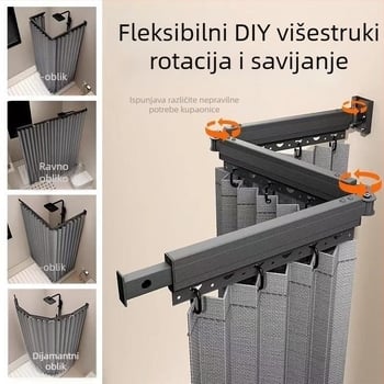 Sklopivi set zavjese za tuš s šipkom, nordijski stil, pamuk i lan, mogućnost prilagodbe