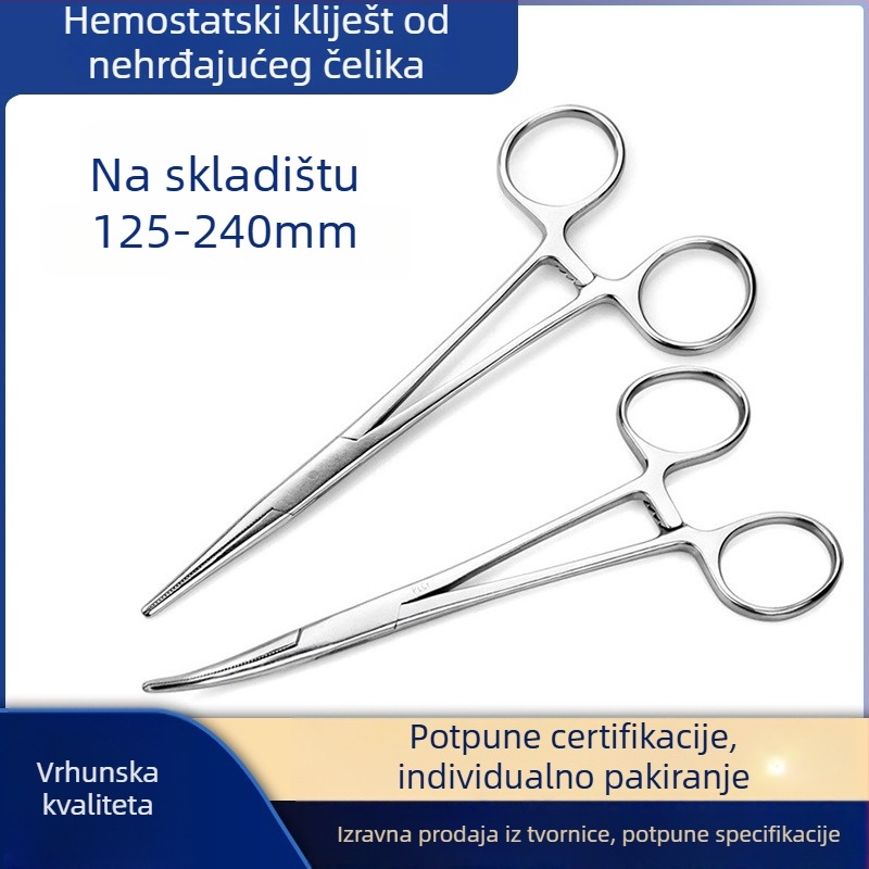 Nerđajući čelik hemostatske i kirurške kliješta s ravnim i zakrivljenim vrhovima za vaskularnu i šiva upotrebu