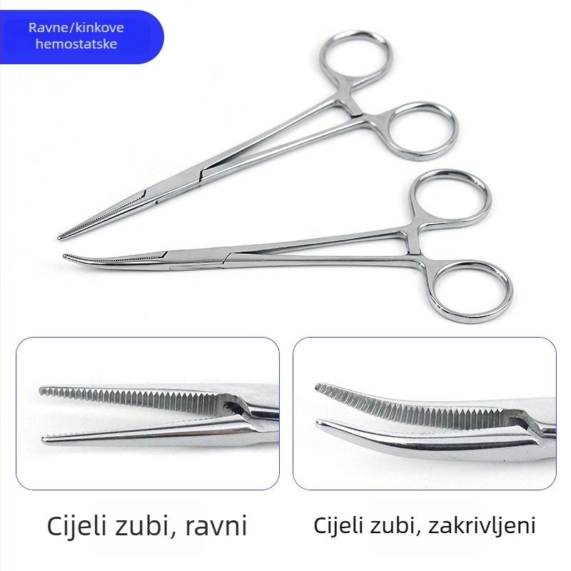 Nerđajući čelik hemostatske i kirurške kliješta s ravnim i zakrivljenim vrhovima za vaskularnu i šiva upotrebu