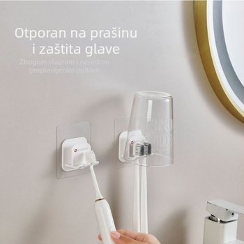 Zidni držač četkica za zube bez bušenja, s usisnom čašicom, za četkice, čaše za vodu i električne četkice