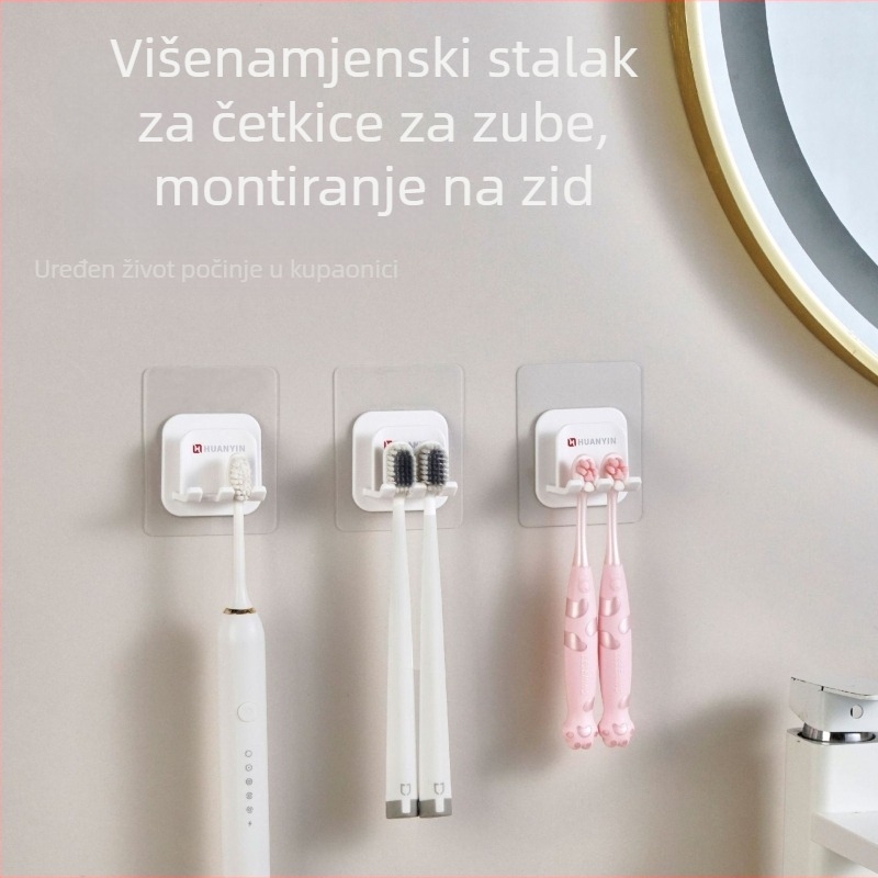 Zidni držač četkica za zube bez bušenja, s usisnom čašicom, za četkice, čaše za vodu i električne četkice