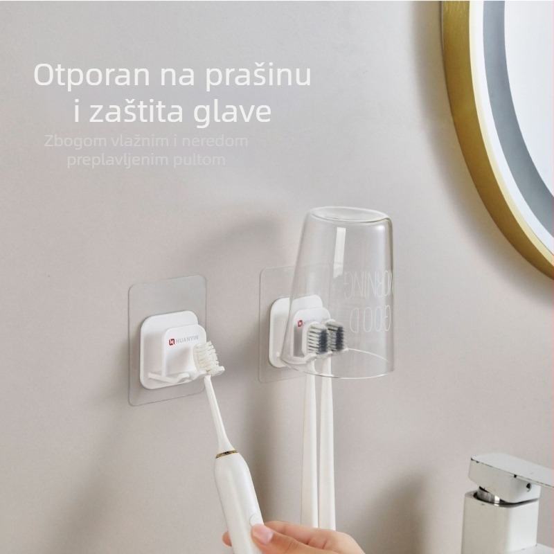 Zidni držač četkica za zube bez bušenja, s usisnom čašicom, za četkice, čaše za vodu i električne četkice