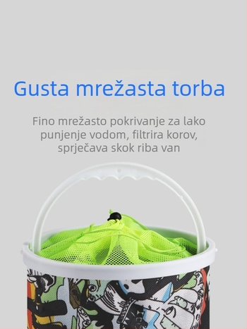 Sklopiva platnena kanta za ribolov s mrežom protiv skakanja (Materijal: platno; Tip: sklopivi; Značajka: mreža protiv skakanja)