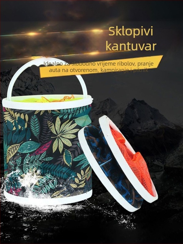 Sklopiva platnena kanta za ribolov s mrežom protiv skakanja (Materijal: platno; Tip: sklopivi; Značajka: mreža protiv skakanja)