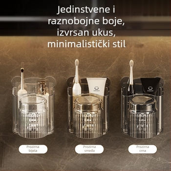 Držač četkica za zube, na zid montiran bez bušenja, plastični materijal, za čašu za ispiranje i držač paste