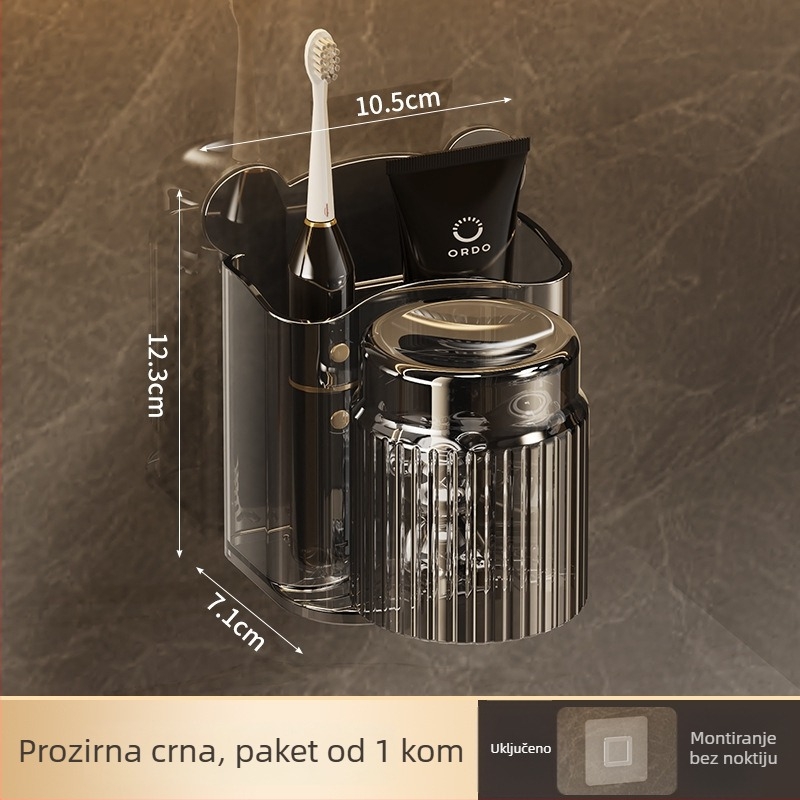 Držač četkica za zube, na zid montiran bez bušenja, plastični materijal, za čašu za ispiranje i držač paste
