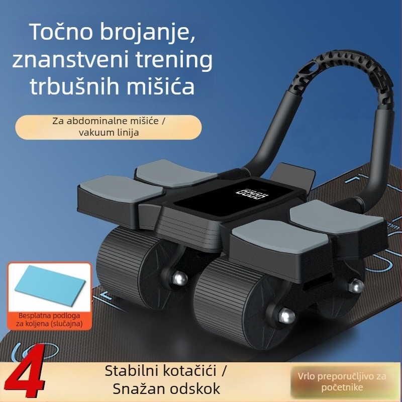 Kotač za trbušnjake s četiri kotača i velikim digitalnim zaslonom, automatsko vraćanje, podrška za lakat i jastučić za koljena, težina 2 kg