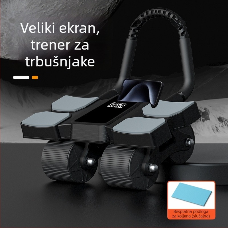 Kotač za trbušnjake s četiri kotača i velikim digitalnim zaslonom, automatsko vraćanje, podrška za lakat i jastučić za koljena, težina 2 kg