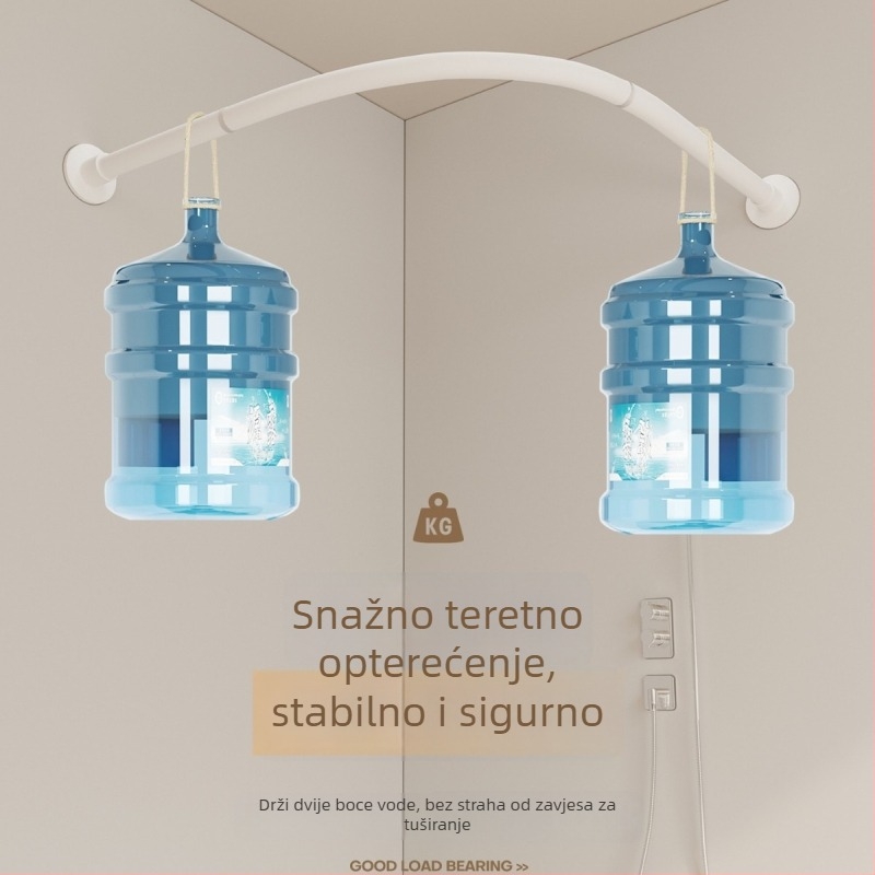 Set tuš zavjese bez bušenja, zakrivljen, magnetski, vodootporan i otporan na plijesan, od poliestera, za L-obliku tuš pregrade