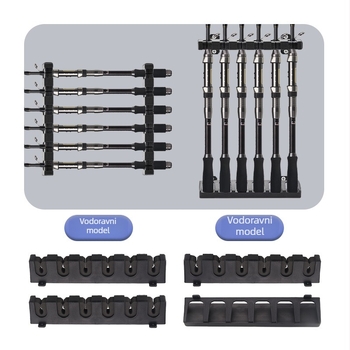 Dequ Zidni držač za štapove za ribolov — višestruka rotacija; materijal: visokoelastična gumena traka; tip: stražnji kuk
