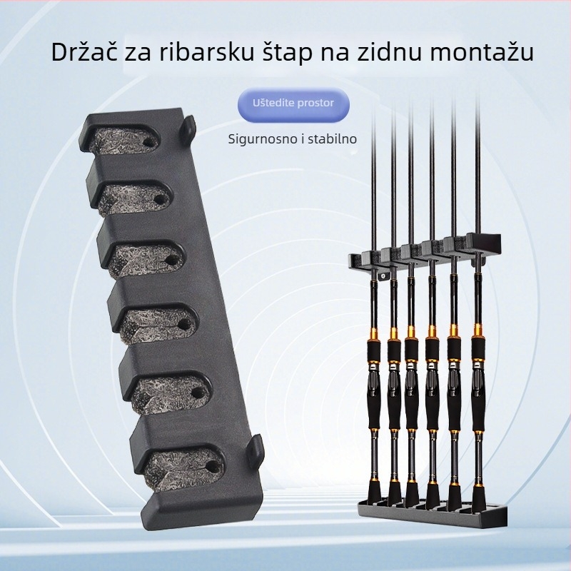 Dequ Zidni držač za štapove za ribolov — višestruka rotacija; materijal: visokoelastična gumena traka; tip: stražnji kuk