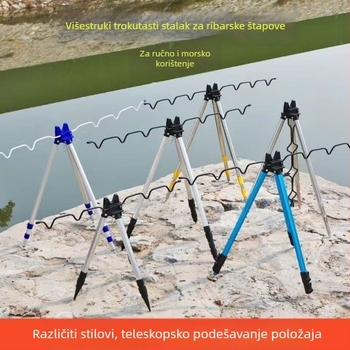 Teleskopski trokutasti držač za morsku štapu, aluminijska legura, sklopiv, držač za 7 štapova