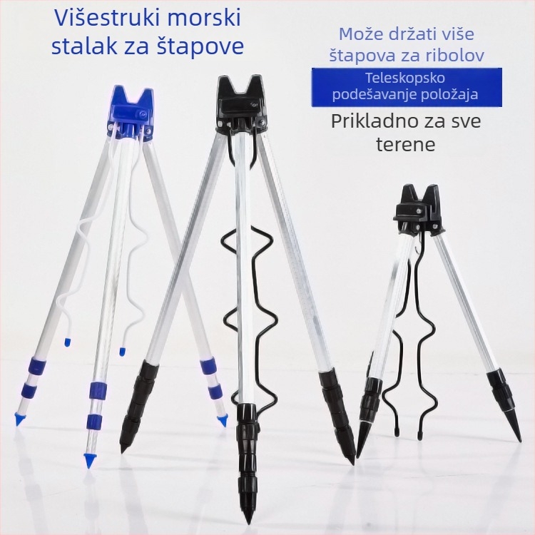 Teleskopski trokutasti držač za morsku štapu, aluminijska legura, sklopiv, držač za 7 štapova