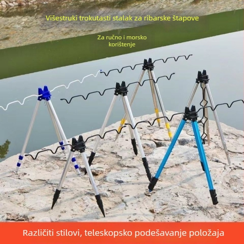Teleskopski trokutasti držač za morsku štapu, aluminijska legura, sklopiv, držač za 7 štapova