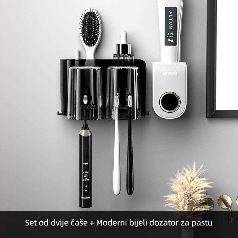 Držač četkica za zube – zidni držač sa vakuumskom čašom, bez bušenja, plastični materijal, prostor za pastu.