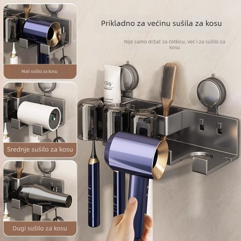 Držač za četkicu za zube sa vakuumskim pričvršivačem na zid, od aluminija, za pohranu paste za zube i istiskivanje paste