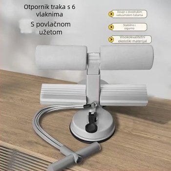 Učitelj za trbušnjake s dvostrukim usisnim čašama i vučnim užetom — model Abdominal curling aid; težina 790 g; materijal: debela mekana pjena; prilagodljiv; omogućuje vježbe za ruke, trbuh i leđa