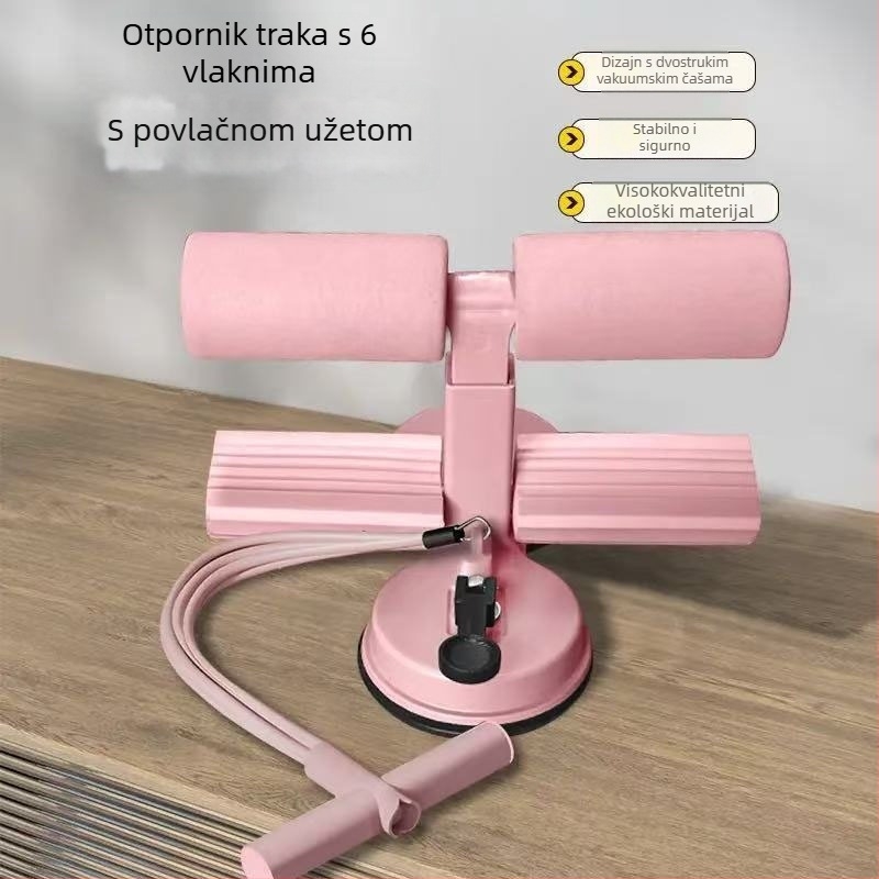 Učitelj za trbušnjake s dvostrukim usisnim čašama i vučnim užetom — model Abdominal curling aid; težina 790 g; materijal: debela mekana pjena; prilagodljiv; omogućuje vježbe za ruke, trbuh i leđa