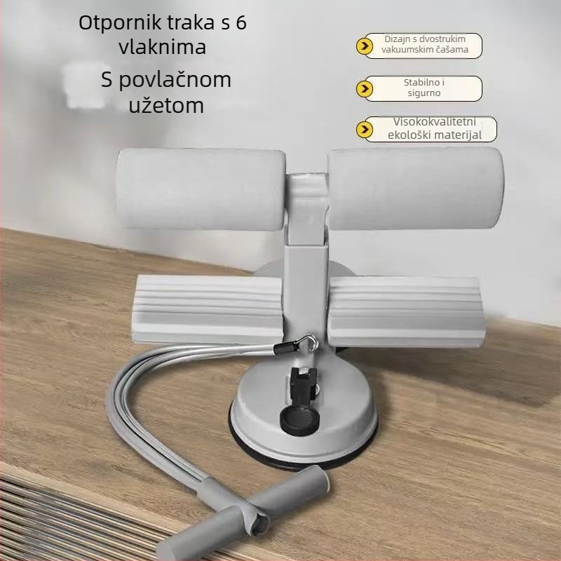 Učitelj za trbušnjake s dvostrukim usisnim čašama i vučnim užetom — model Abdominal curling aid; težina 790 g; materijal: debela mekana pjena; prilagodljiv; omogućuje vježbe za ruke, trbuh i leđa