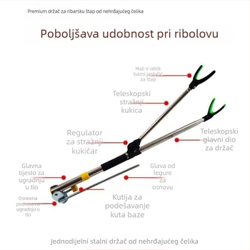 Nerđajući čelični držač za ribolovne štapove, višesmjerno okretanje, sklopiv, teleskop, dvostruka namjena (Materijal: Nerđajući čelik; Višesmjerna rotacija; Sklopiv; Teleskop; Dvostruka namjena)