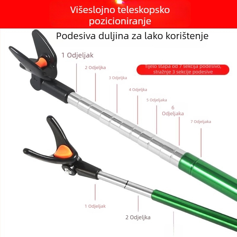 Držač za štapove za ribolov s višestrukom rotacijom, sklopiv, od nehrđajućeg čelika, tip baterija, dvostruka namjena