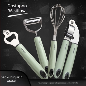 Set kuhinjskih alata – nehrđajući čelik, višenamjenski alati (nož za guljenje, otvarač boca, preša za češnjak, mućkalica za jaja, cjedilo) – Ward Baihui, nordijski stil, Jieyang