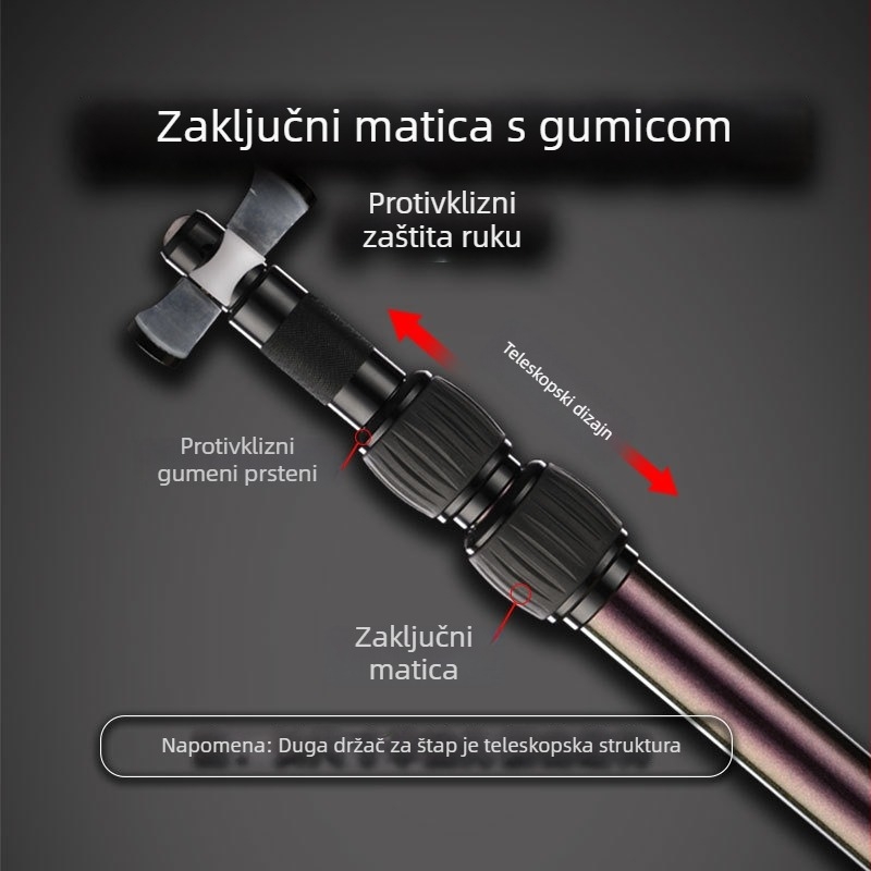 Teleskopski držač štapova za ribolov, okretni u više smjerova, sklopivi, karbonska konstrukcija
