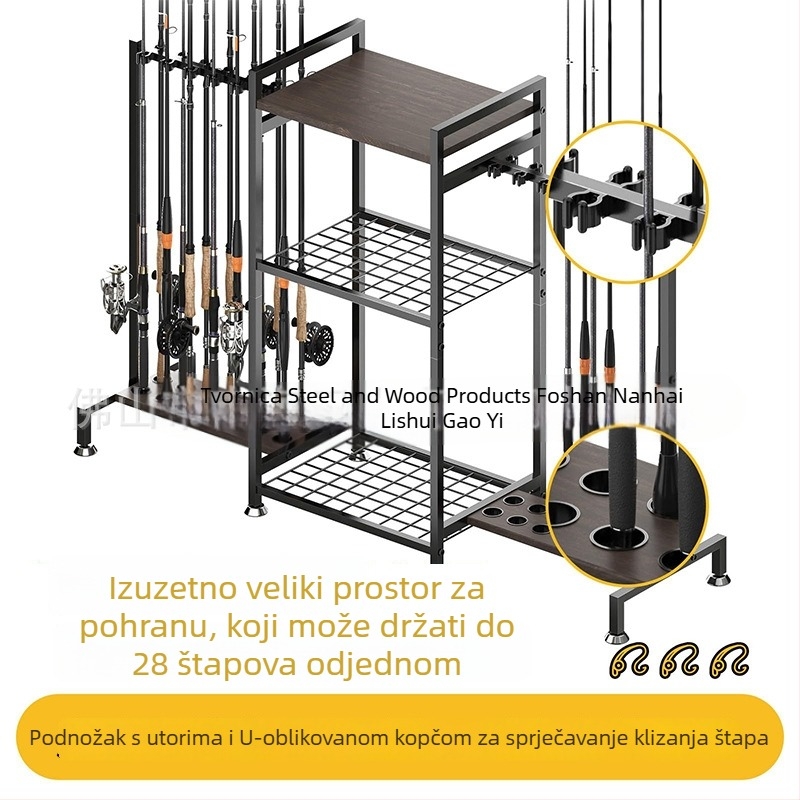 Višeslojni stalak za ribarske štapove, nehrđajući čelik, dvostruka upotreba, rotirajući, nepreklopiv
