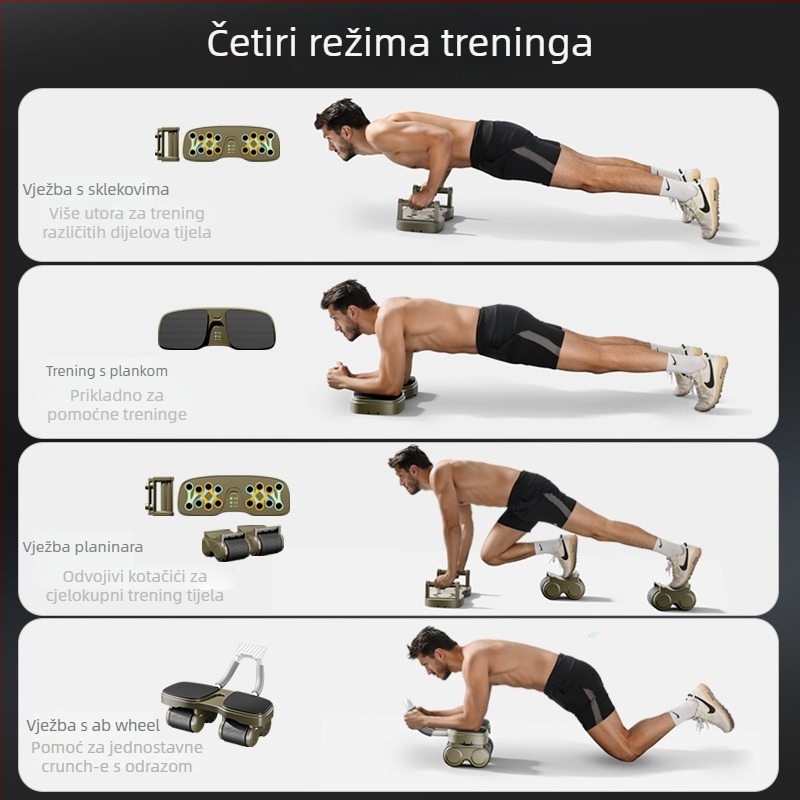 Abdominalni valjak s četiri kotača – tih rad, ne sklopiv, težina 2,49 kg, pogo dan za dom i ured