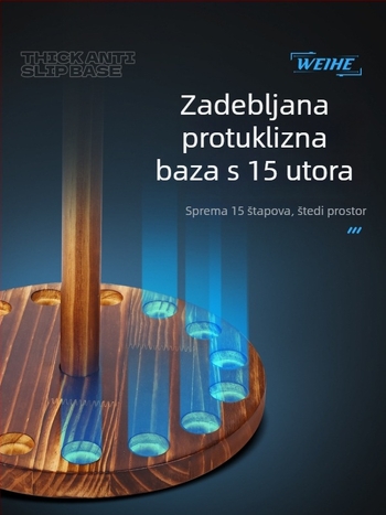 Stalak za prikaz ribolovačkih štapova, tip A, 15 rupa, borovo drvo, protuklizni držači