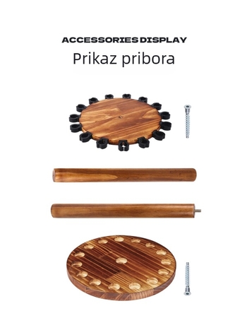 Stalak za prikaz ribolovačkih štapova, tip A, 15 rupa, borovo drvo, protuklizni držači