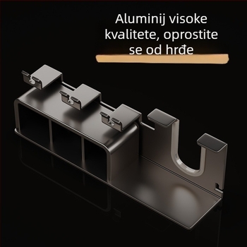 Lejia Držač četkica za zube s prostorom za odlaganje, zidni bez bušenja, Space aluminij