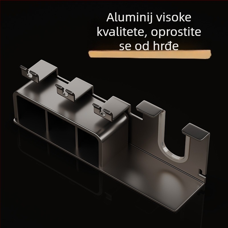 Lejia Držač četkica za zube s prostorom za odlaganje, zidni bez bušenja, Space aluminij