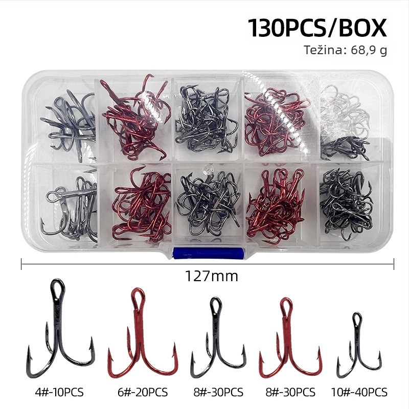 ShareShark Ulovne udice od visokougljičnog čelika, trostruke udice s tri sidra, nazubljeni vrhovi