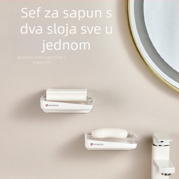Ring Silver zidna kutija za sapun bez bušenja s dvostrukim nosačem sapuna, plastična