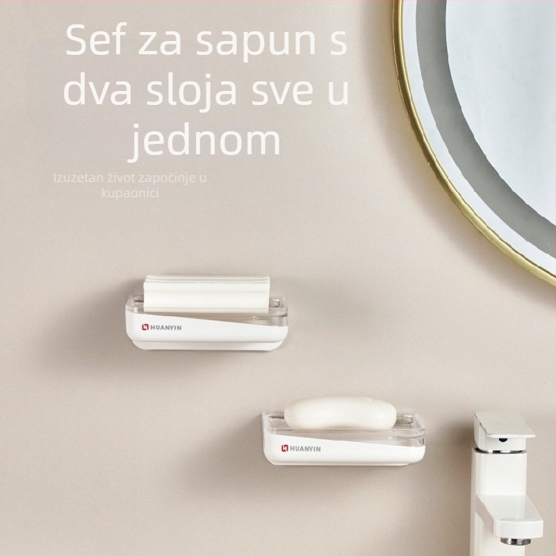 Ring Silver zidna kutija za sapun bez bušenja s dvostrukim nosačem sapuna, plastična