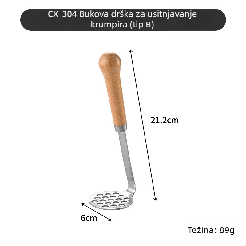 Presa za pire od 304 nehrđajućeg čelika s drvenom ručkom, kuhinjski cedilj i odvajač bjelanjaka, moderni minimalistički stil