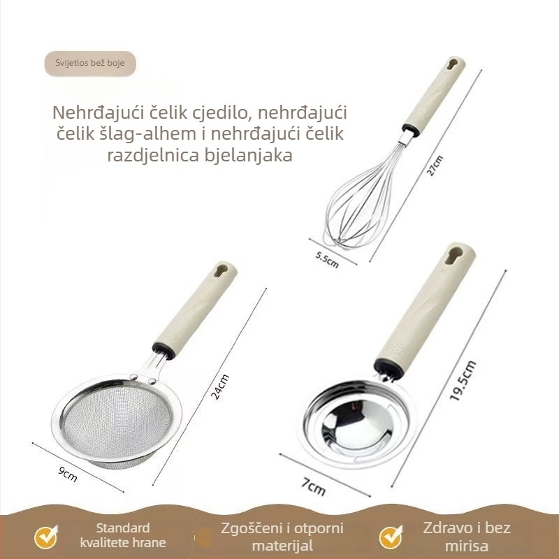 Miješalica za jaja – trodijelni set s mrežastim filtrima i odvajačem bjelanjaka, ručna neelektrična kuhinjska alatka za pečenje, moderni minimalistički dizajn