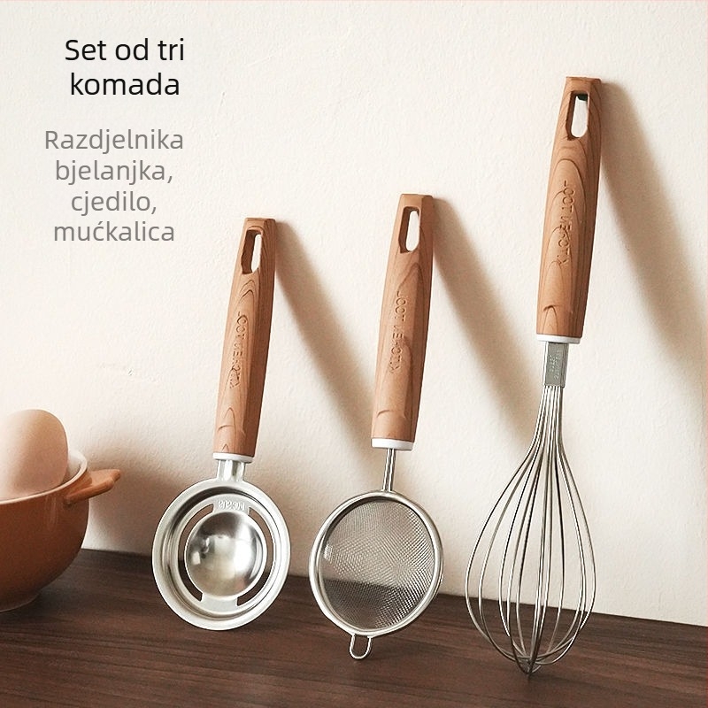 Set za odvajanje bjelanjka i žumanjka, 304 nehrđajući čelik, mjerni čašica, mreža za filtriranje i cedilo (ručno)