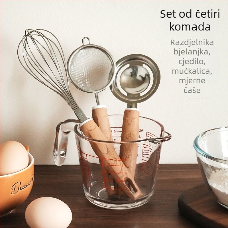 Set za odvajanje bjelanjka i žumanjka, 304 nehrđajući čelik, mjerni čašica, mreža za filtriranje i cedilo (ručno)