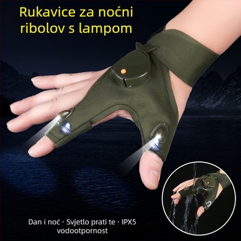 LED rukavice s lampom i prstnim svjetlima za noćni ribolov i osvjetljenje u nuždi